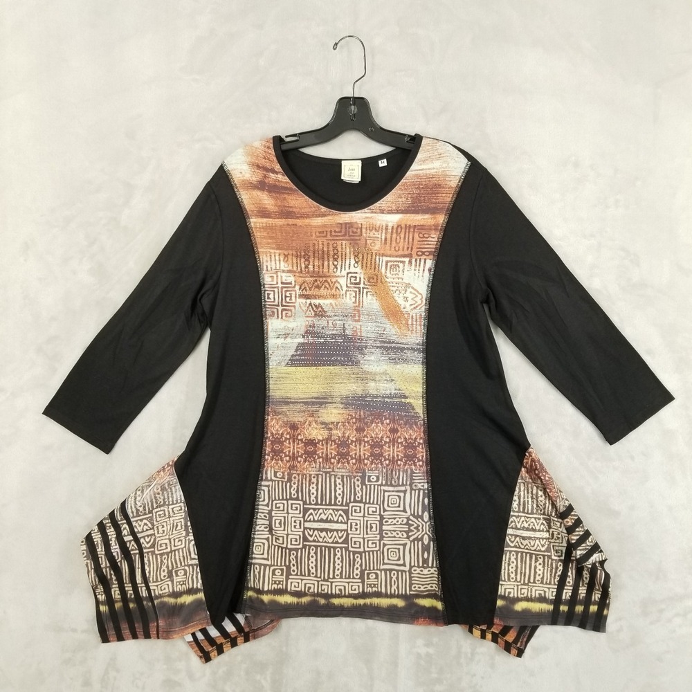 Jess & Jane Tunic Women Medium Colorblock Aztec Flowy Bling Artsy Comfort Top